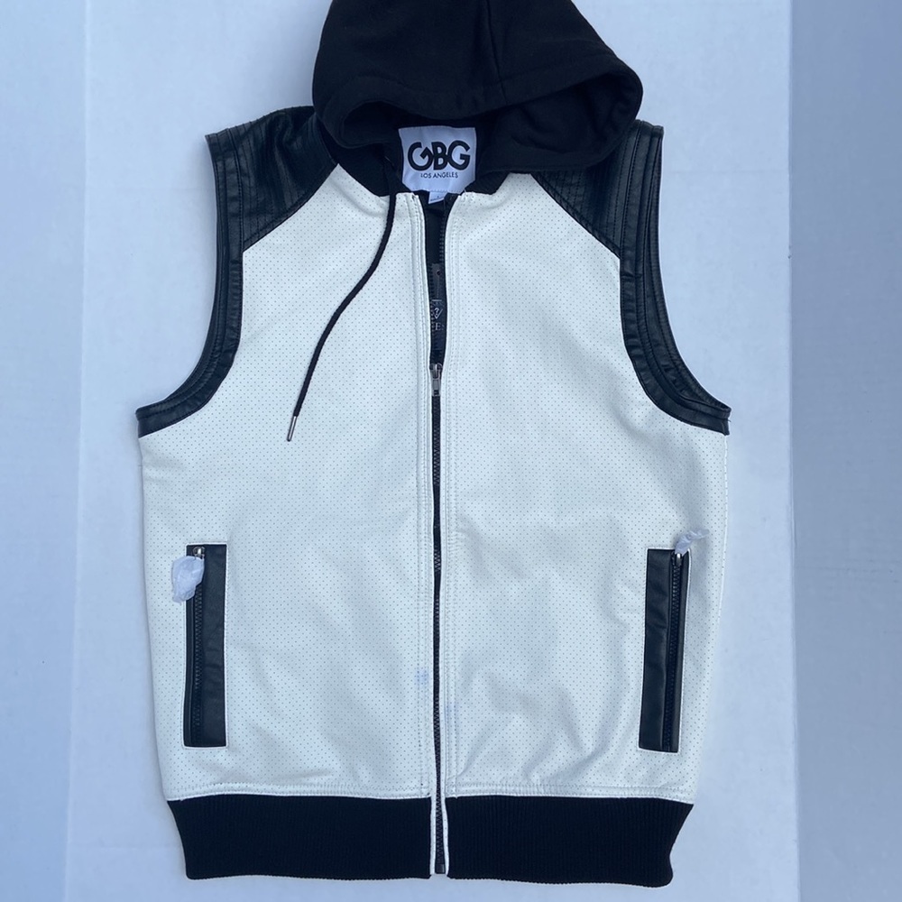 New G by GUESS Faux-Leather Hooded Vest SZ L